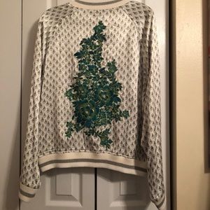 Anthropologie White and Green Bomber Jacket